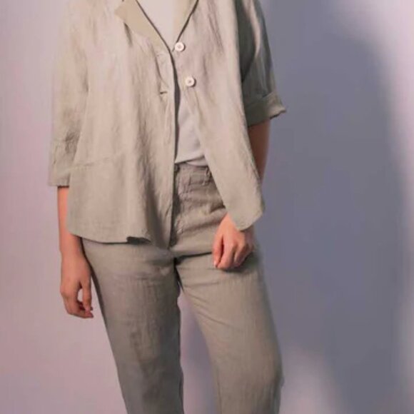 Transit Par Such Tapered Linen Pant in Green Water - Picture 4 of 9